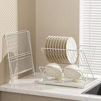 Folding Dish Drying Rack – 2-Tier Countertop Drying Rack with Removable Drip Tray – Kelvra 