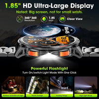 Militaire Smartwatch voor Mannen met 1,85" HD Scherm en Fakkel