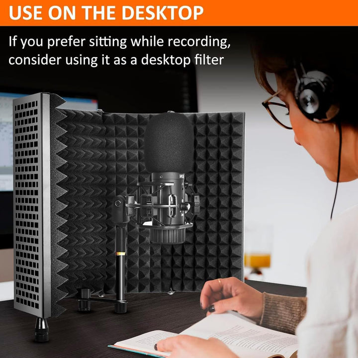 Triple Folding Microphone Isolation Screen with Tripod Stand 