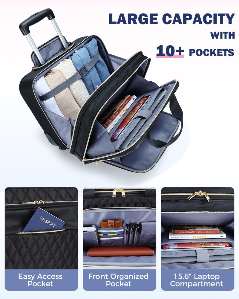 15.6" Laptop Trolley with Multiple Compartments & Airline Approved Dimensions
