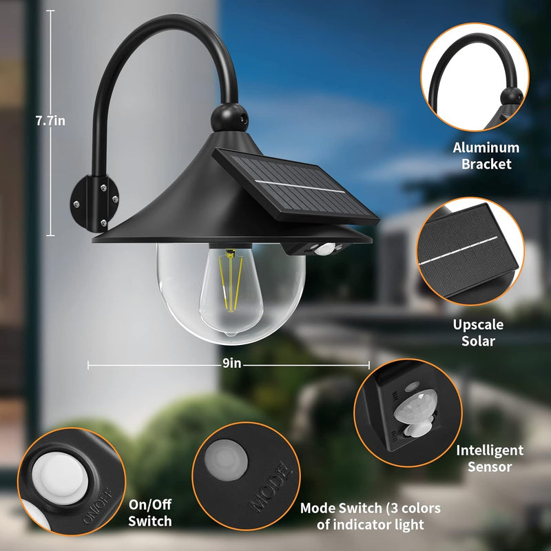 Solar Motion Barn Wall Lights with 3 Modes &amp; Gooseneck Design (2 Pack) – Halden 
