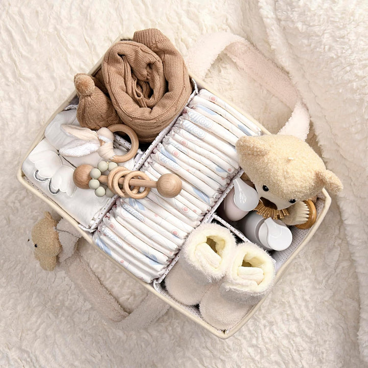 Baby Diaper Bag Caddy Organizer – Soft Sherpa Storage Basket with Compartments – Elvoria 