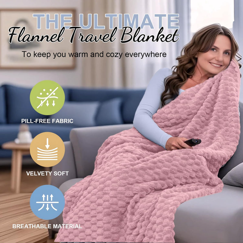 Foldable Flannel Travel Blanket with Pillow Pocket and Luggage Slot – Trevora 
