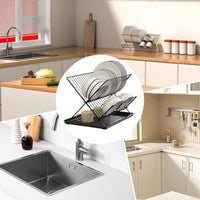 Folding Dish Drying Rack – 2-Tier Countertop Drying Rack with Removable Drip Tray – Kelvra 