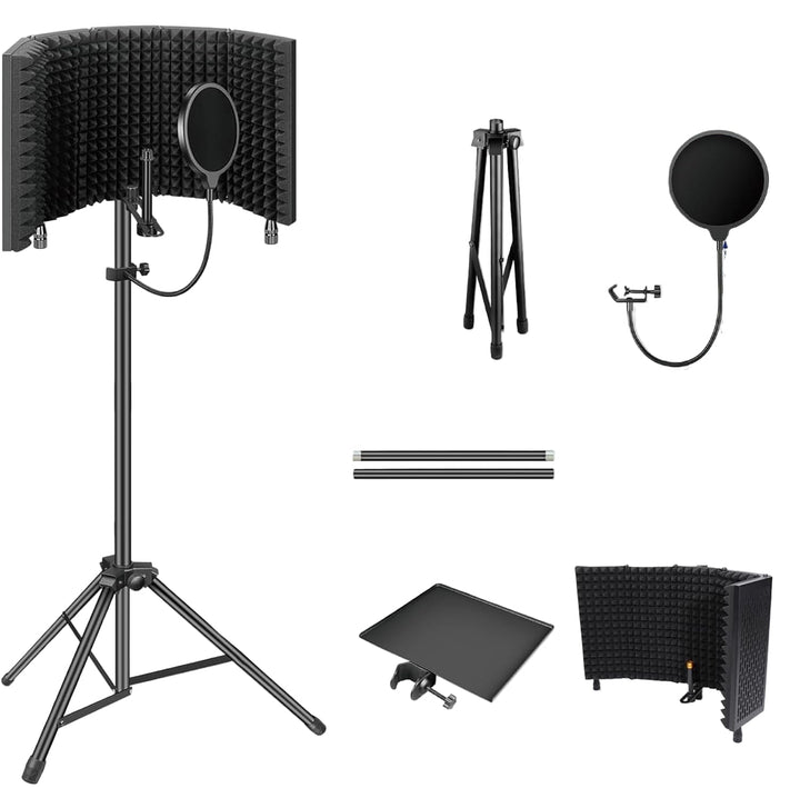 Triple Folding Microphone Isolation Screen with Tripod Stand 