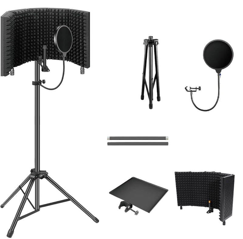 Triple Folding Microphone Isolation Screen with Tripod Stand 