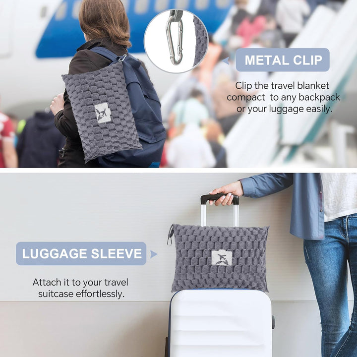 Foldable Flannel Travel Blanket with Pillow Pocket and Luggage Slot – Trevora 