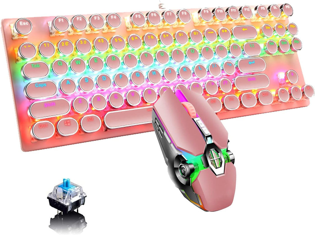 Mechanisch 87-toetsen gamingtoetsenbord met RGB-achtergrondverlichting en blauwe schakelaars