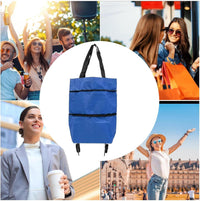 Large Capacity Folding Shopping Bag with Wheels – Reusable Cart Tote – Veytra