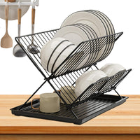 Folding Dish Drying Rack – 2-Tier Countertop Drying Rack with Removable Drip Tray – Kelvra 