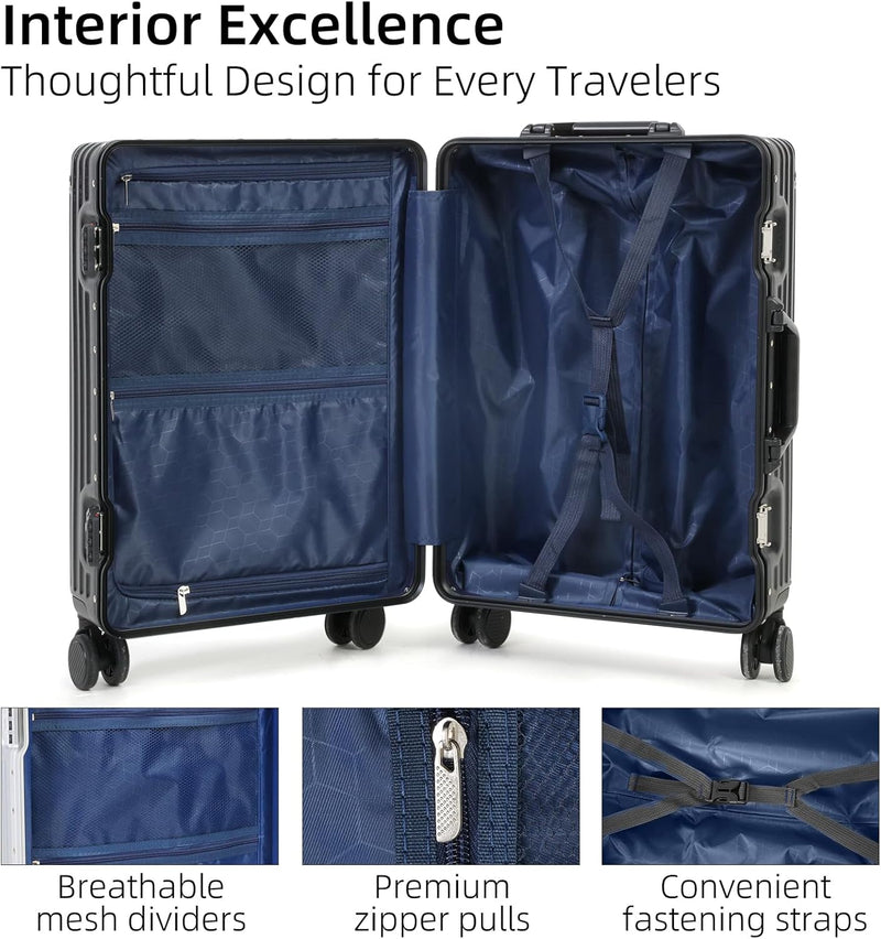 Aluminium Frame Handbagagekoffer met TSA-slot & Stille Wielen