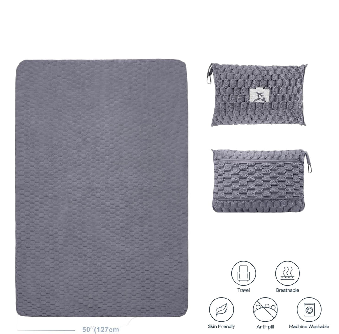 Foldable Flannel Travel Blanket with Pillow Pocket and Luggage Slot – Trevora 