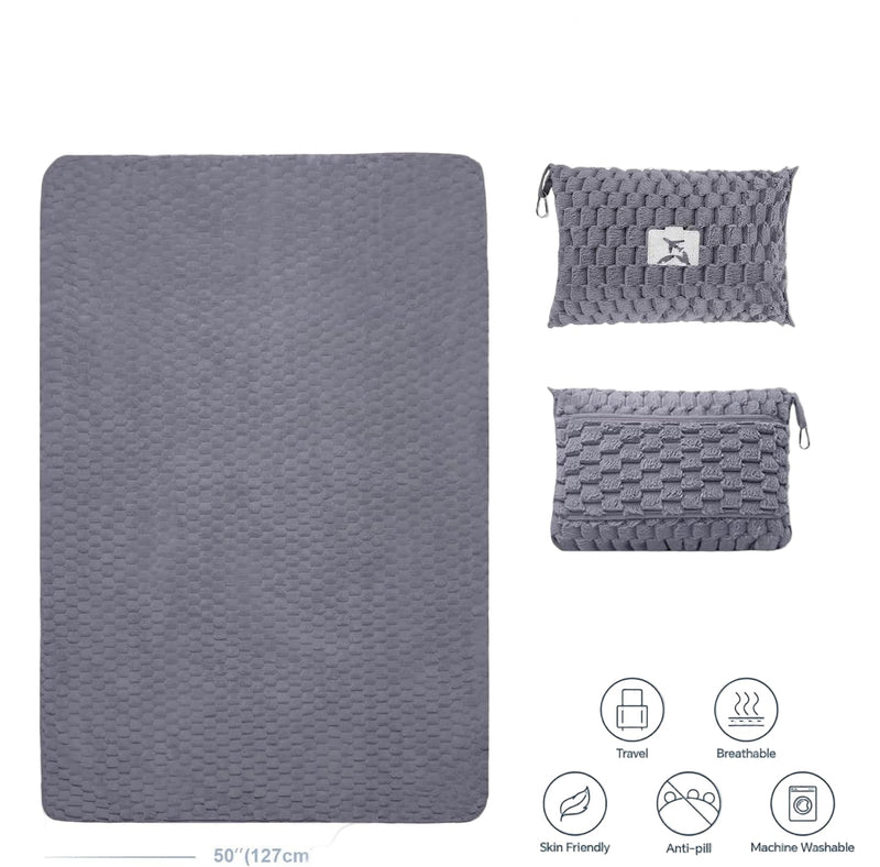 Foldable Flannel Travel Blanket with Pillow Pocket and Luggage Slot – Trevora 
