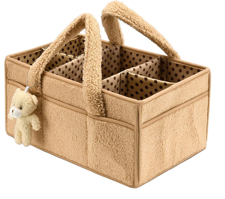 Baby Diaper Bag Caddy Organizer – Soft Sherpa Storage Basket with Compartments – Elvoria 