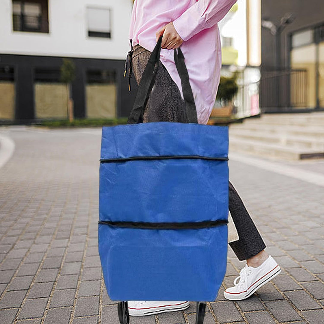 Large Capacity Folding Shopping Bag with Wheels – Reusable Cart Tote – Veytra