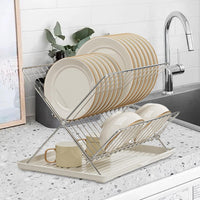 Folding Dish Drying Rack – 2-Tier Countertop Drying Rack with Removable Drip Tray – Kelvra 
