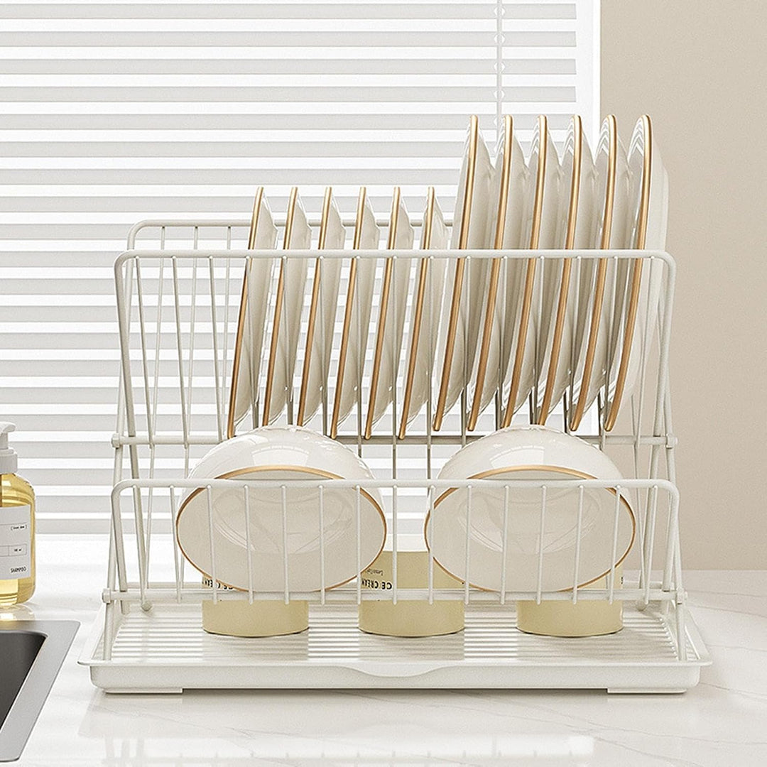 Folding Dish Drying Rack – 2-Tier Countertop Drying Rack with Removable Drip Tray – Kelvra 