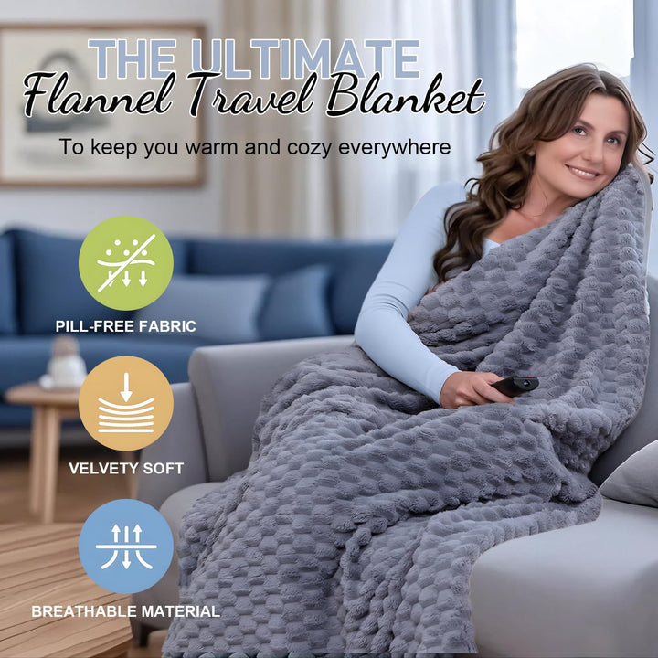 Foldable Flannel Travel Blanket with Pillow Pocket and Luggage Slot – Trevora 