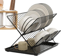Folding Dish Drying Rack – 2-Tier Countertop Drying Rack with Removable Drip Tray – Kelvra 