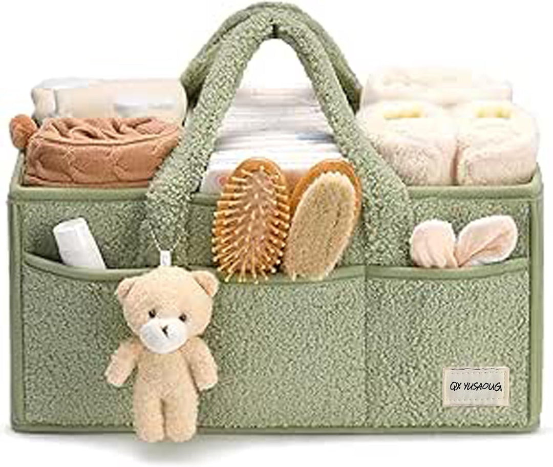 Baby Diaper Bag Caddy Organizer – Soft Sherpa Storage Basket with Compartments – Elvoria 
