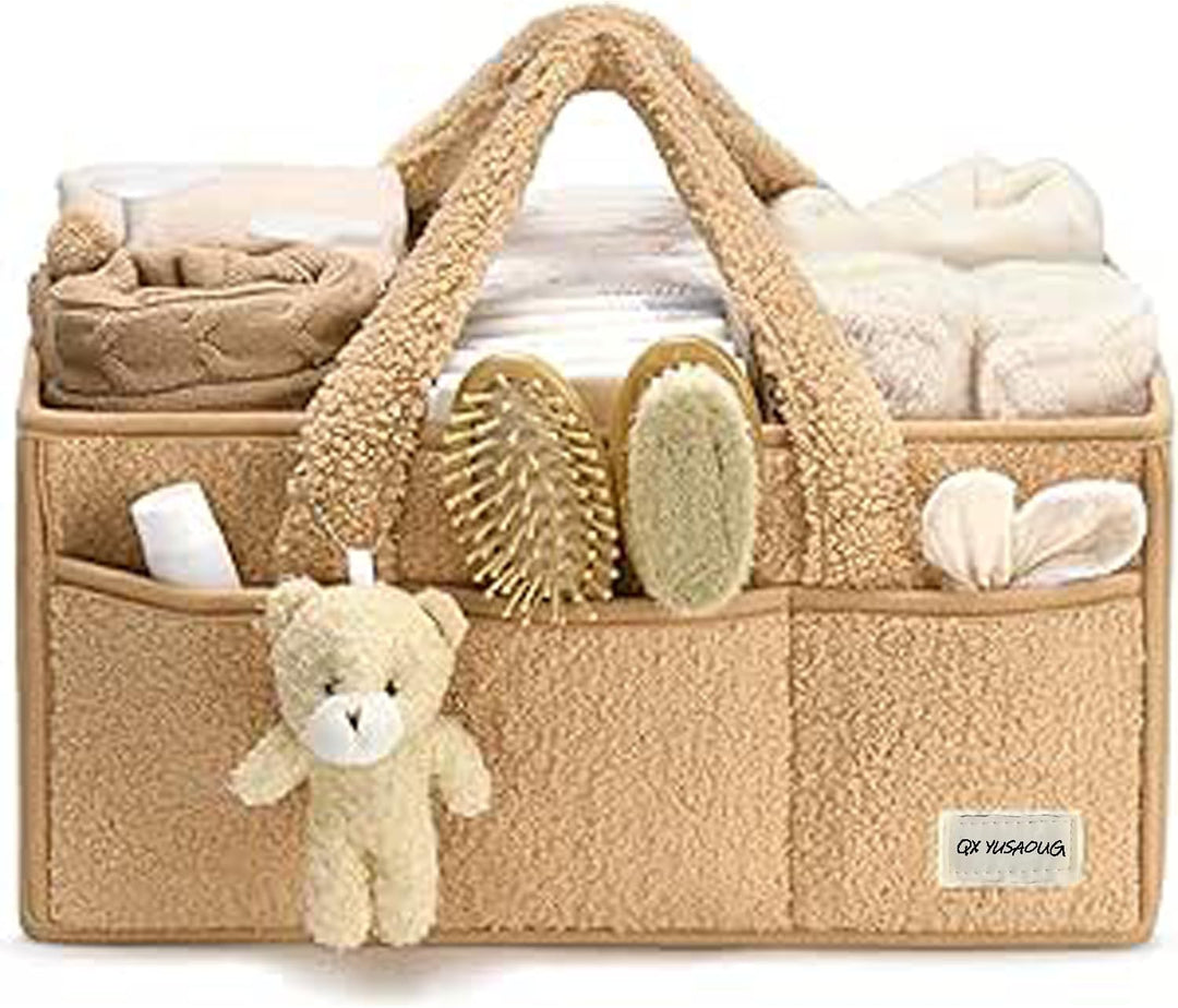 Baby Diaper Bag Caddy Organizer – Soft Sherpa Storage Basket with Compartments – Elvoria 
