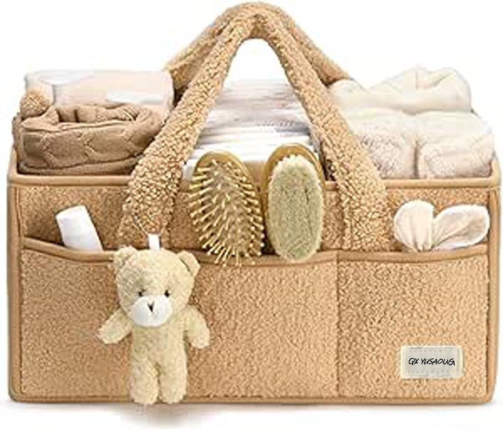 Baby Diaper Bag Caddy Organizer – Soft Sherpa Storage Basket with Compartments – Elvoria 