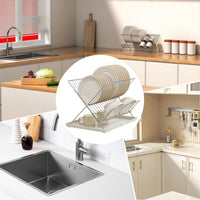 Folding Dish Drying Rack – 2-Tier Countertop Drying Rack with Removable Drip Tray – Kelvra 
