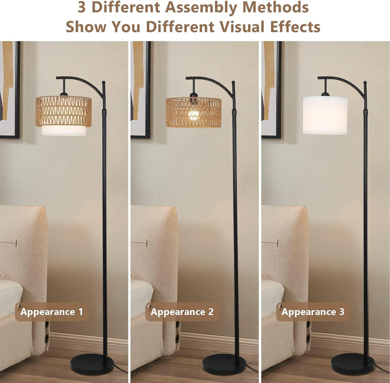 Boogvloerlamp met Afstandsbediening & Verwisselbare Kappen – Norvella
