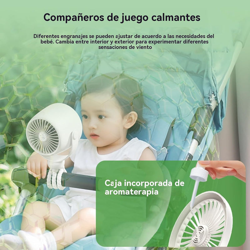 Rechargeable Stroller Fan with Clamp Mount and Night Light – 100 Speeds