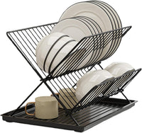 Folding Dish Drying Rack – 2-Tier Countertop Drying Rack with Removable Drip Tray – Kelvra 