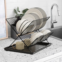Folding Dish Drying Rack – 2-Tier Countertop Drying Rack with Removable Drip Tray – Kelvra 