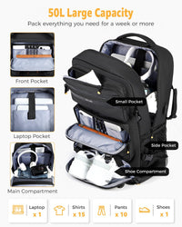 50L Aircraft-Ready Converted Travel Backpack with Shoe Compartment and USB Port