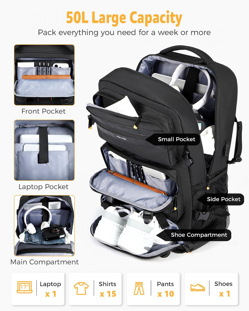 50L Aircraft-Ready Converted Travel Backpack with Shoe Compartment and USB Port