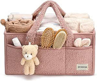 Baby Diaper Bag Caddy Organizer – Soft Sherpa Storage Basket with Compartments – Elvoria 