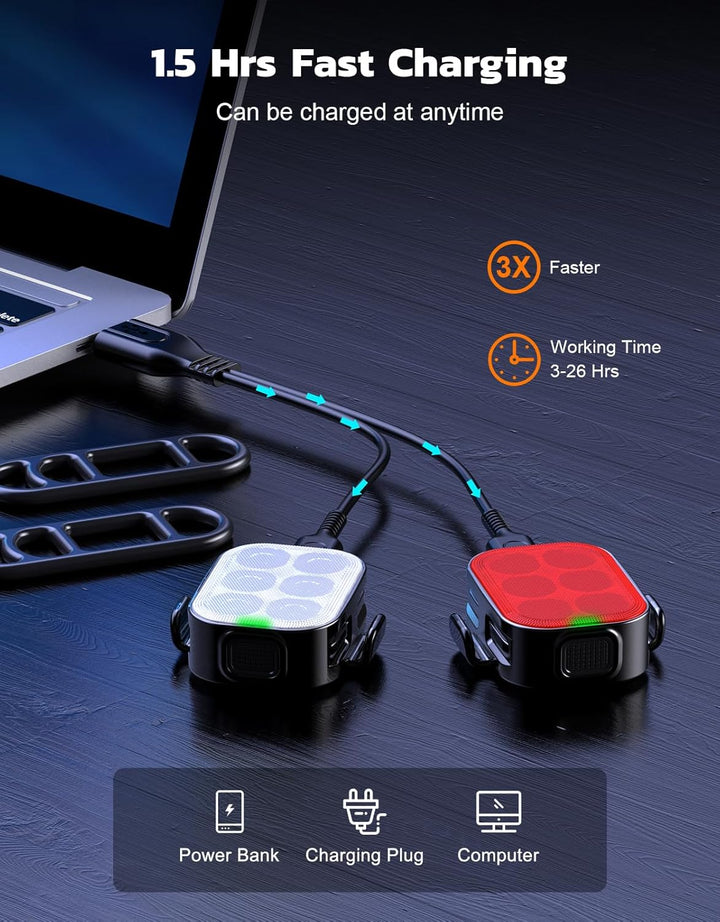 Ultra Slank USB Oplaadbare Fietsverlichting Set met 4+6 Modi – SlimBeam