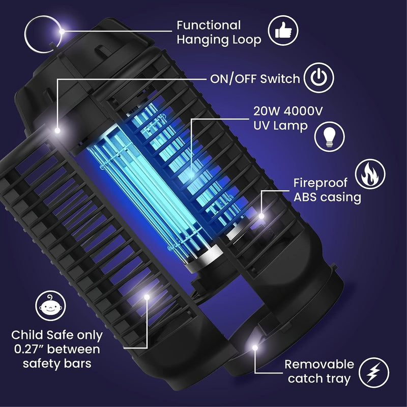 Electric Fly Killer with 20W UV Light and 4200V Grille, IPX4 Waterproof – Zeytra