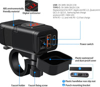 Motorrad USB- & Type-C-Schnellladegerät mit Voltmeter – Drayvik