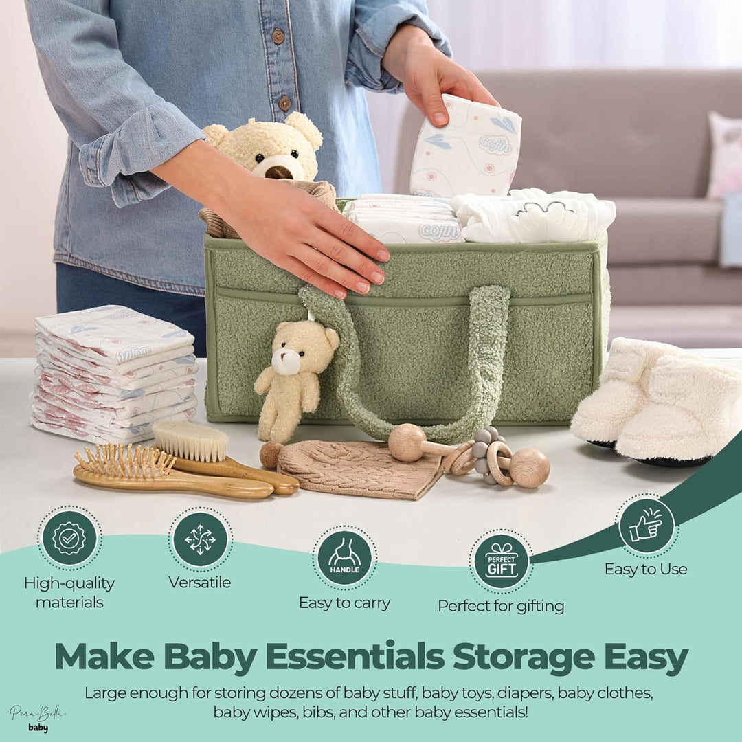 Baby Diaper Bag Caddy Organizer – Soft Sherpa Storage Basket with Compartments – Elvoria 