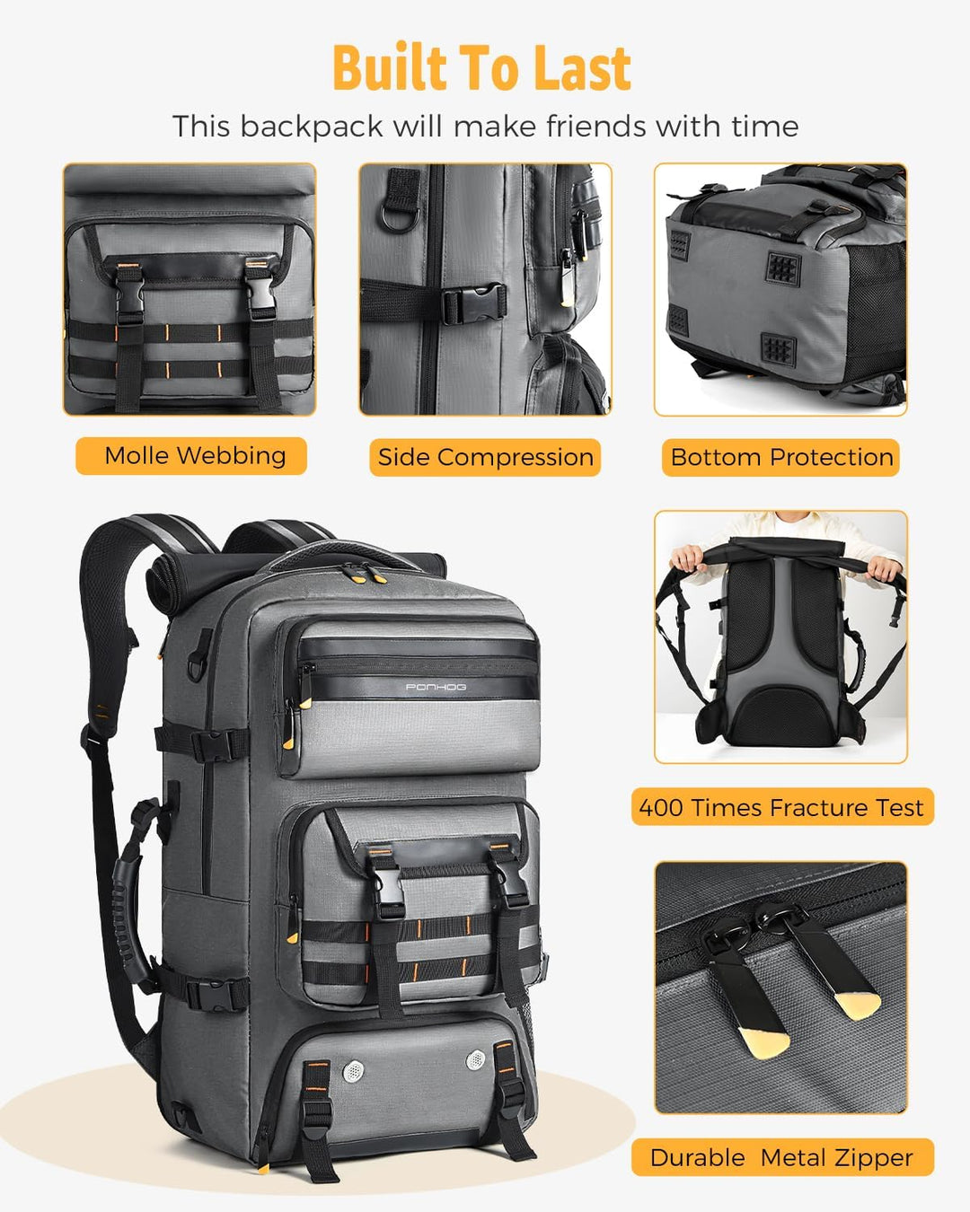 50L Aircraft-Ready Converted Travel Backpack with Shoe Compartment and USB Port