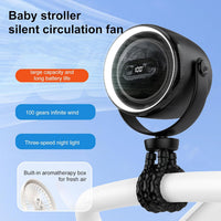 Rechargeable Stroller Fan with Clamp Mount and Night Light – 100 Speeds