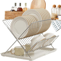 Folding Dish Drying Rack – 2-Tier Countertop Drying Rack with Removable Drip Tray – Kelvra 