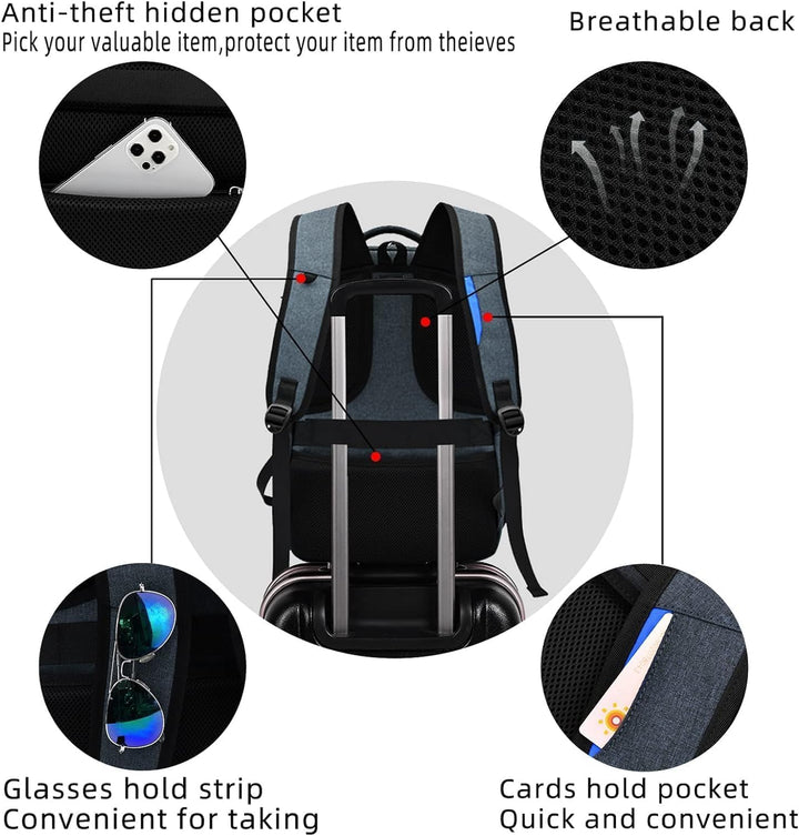 Waterproof Travel Laptop Backpack with USB Charging Port