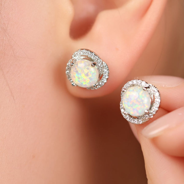 White Opal & Zirconia Cloverleaf Earrings - Elara