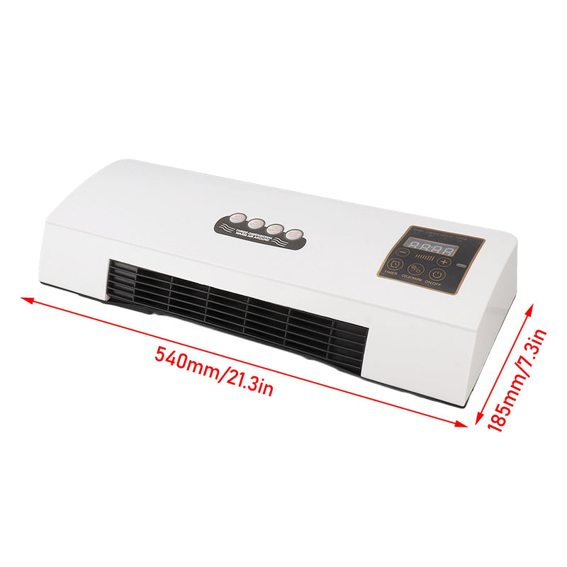 Witte airco van schuin boven met rode maatlijnen voor de breedte en diepte 2