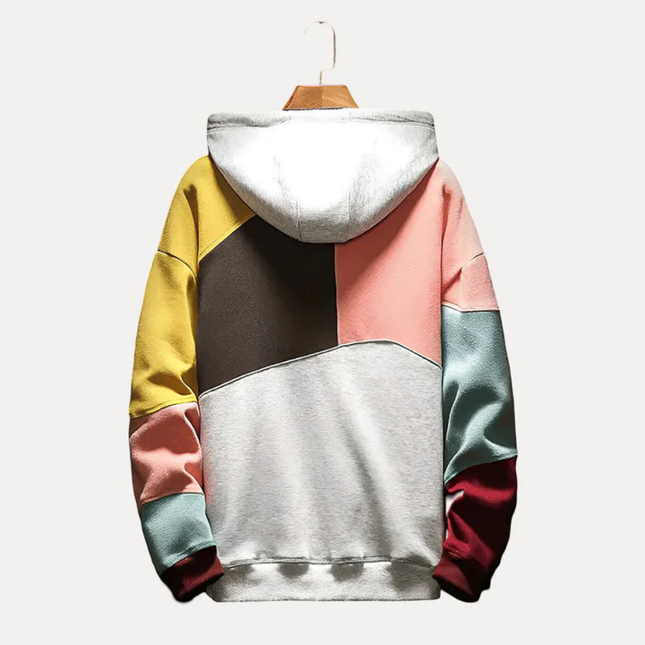 Gebreide Heren Hoodie met Patchworkontwerp – WinterEase