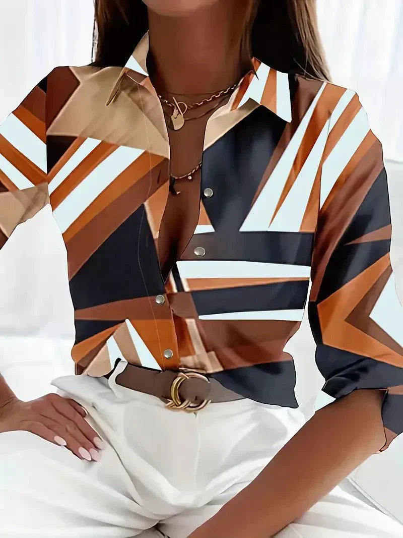 Trendy women's blouse with abstract pattern and button closure - Marlene