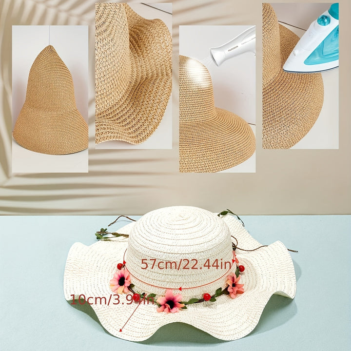 Chapeau de paille d’été pour femme avec détails floraux et fruités – Solène