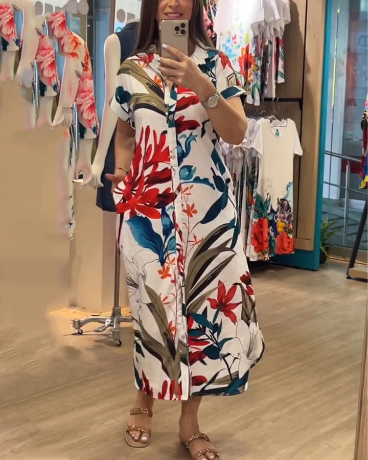 Trendy summer dress with print & blazer collar – Flora