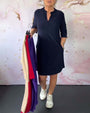 Stilvolles Damen-Midikleid mit V-Ausschnitt und verstellbaren Ärmeln – Naria
