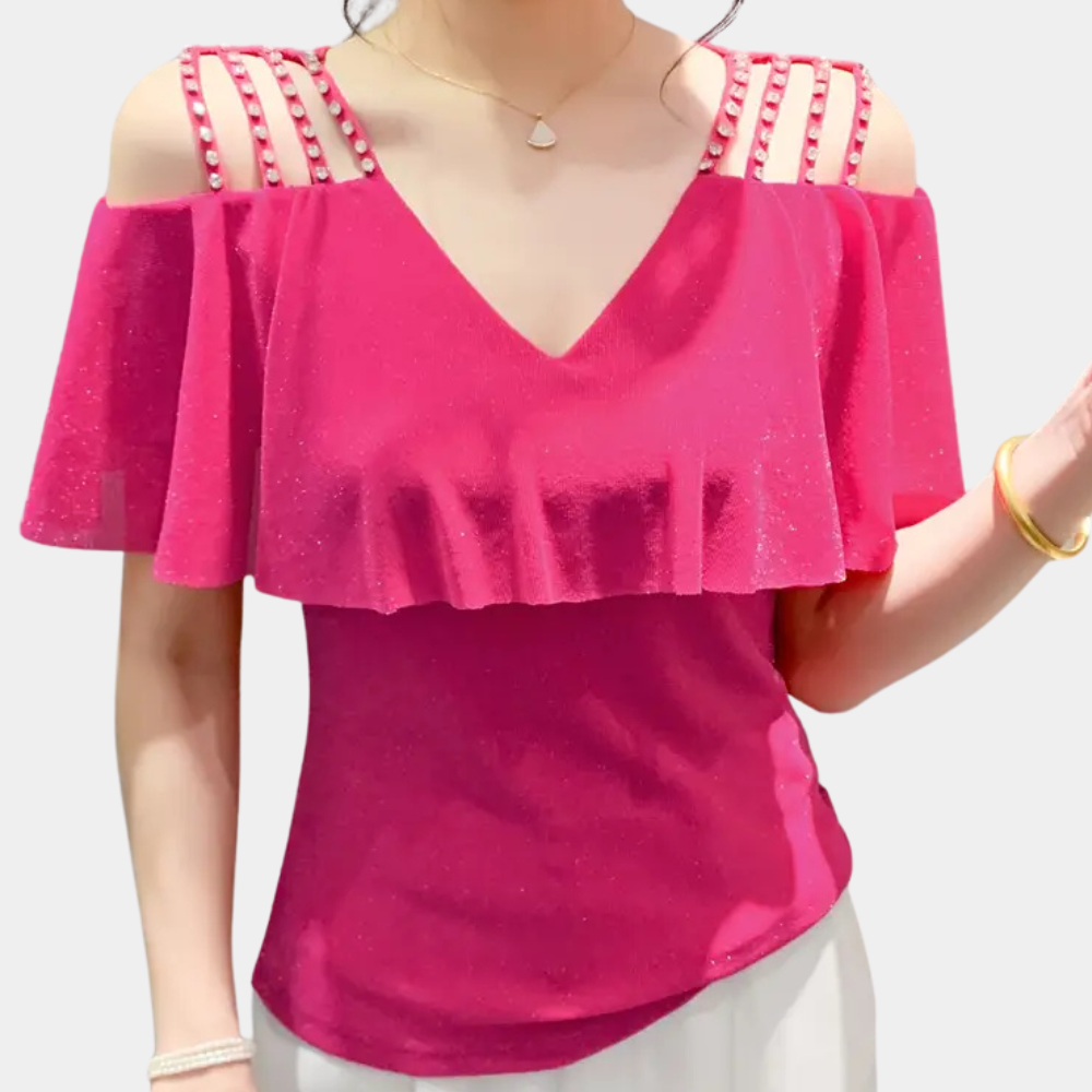 Modische V-Ausschnitt Bluse für Damen - Elvira